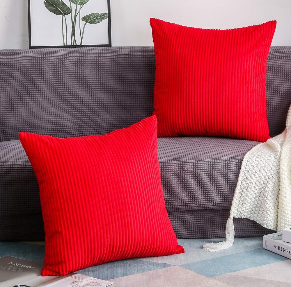 2986 Set of 2 Solid Velvet Striped Corduroy Decorative Throw Pillow Covers